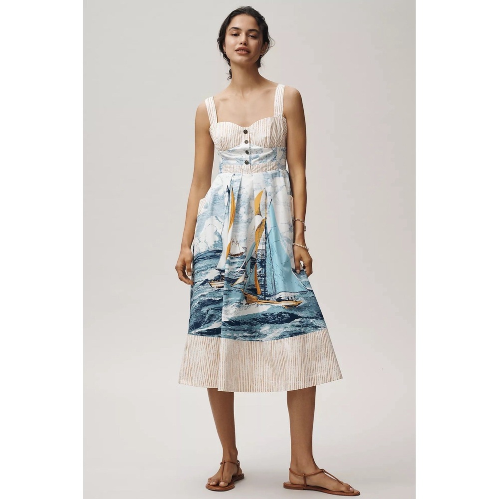 Maeve 100% Cotton Sweetheart Midi Dress MSRP $188 NWT SIZE M